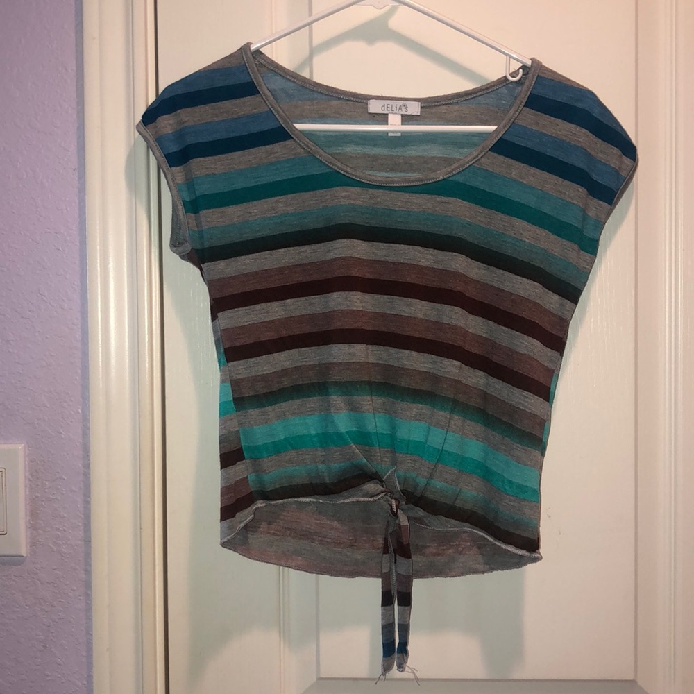 Cropped Blue Ombré Tie-Front Shirt